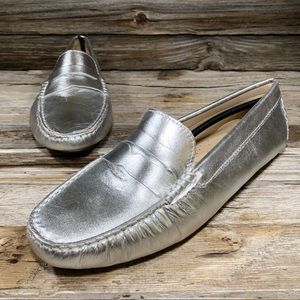 NEW Drivers Club USA Naples Silver Leather Loafers